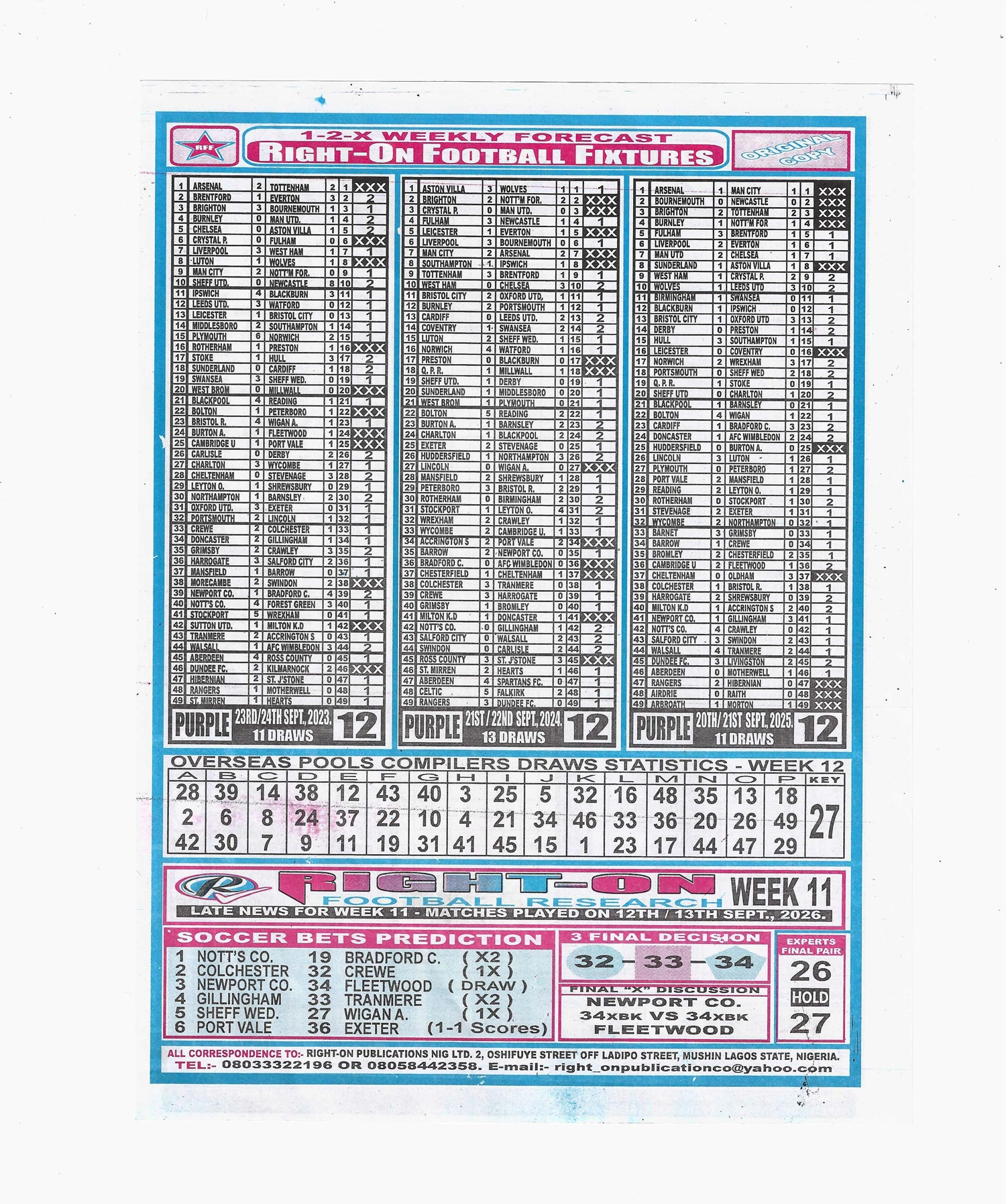 week 12 right on fixtures 2026 back page