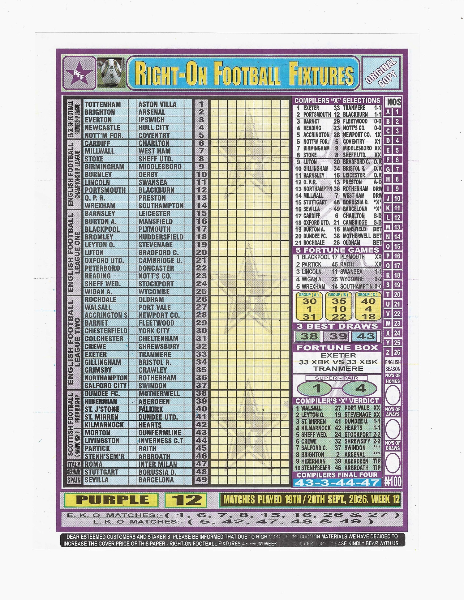 week 12 right on fixtures 2026 front page