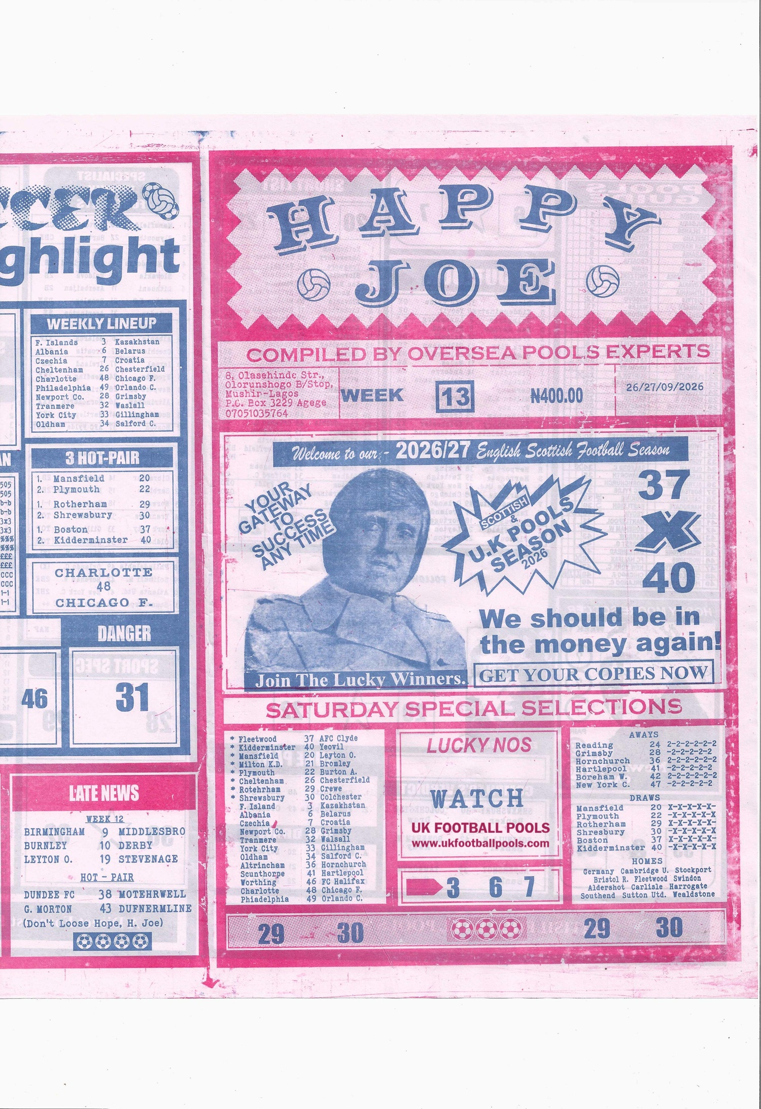 week 13 happy joe 2026 page 1