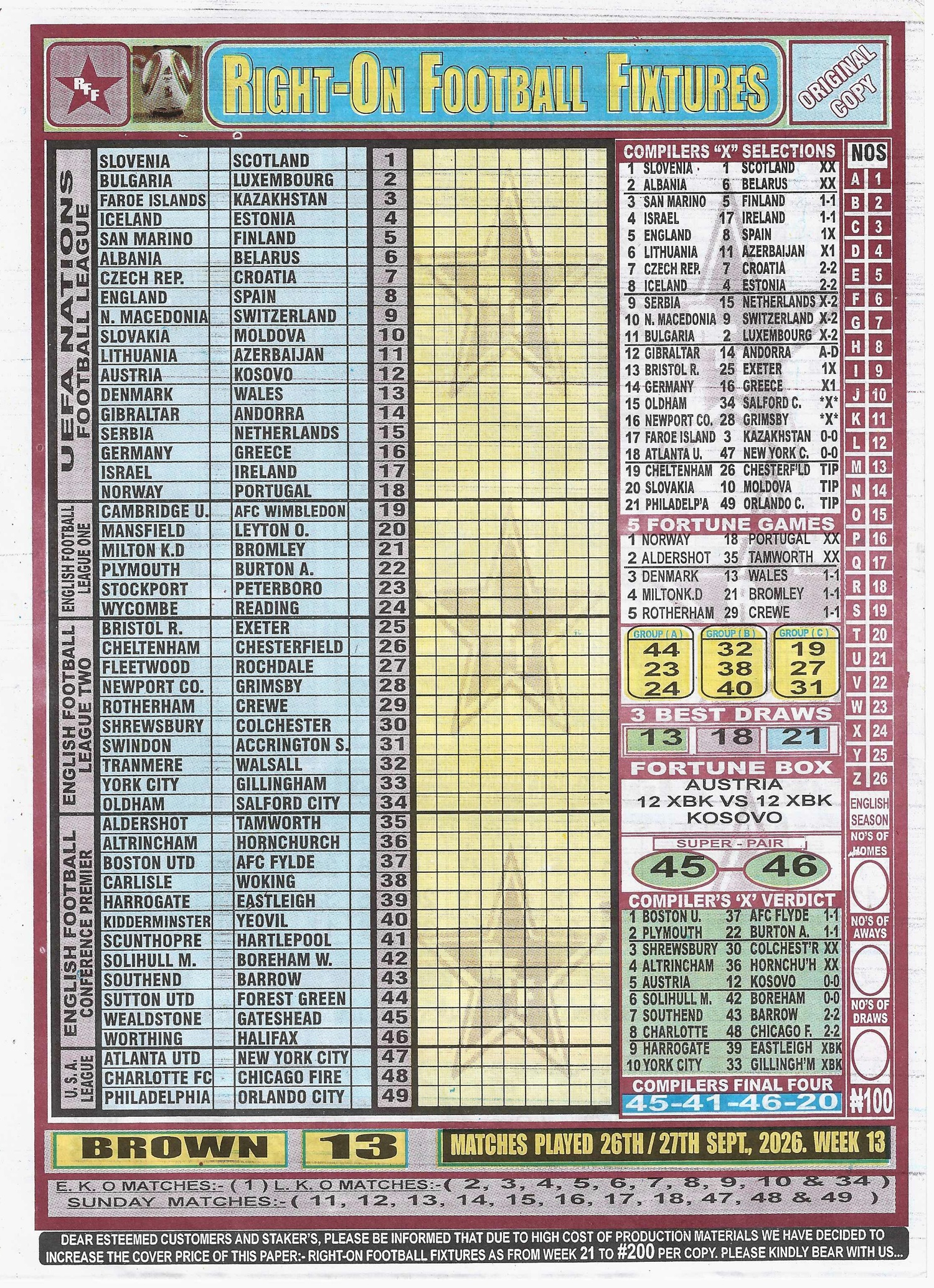 week 13 right on fixtures 2026 front page