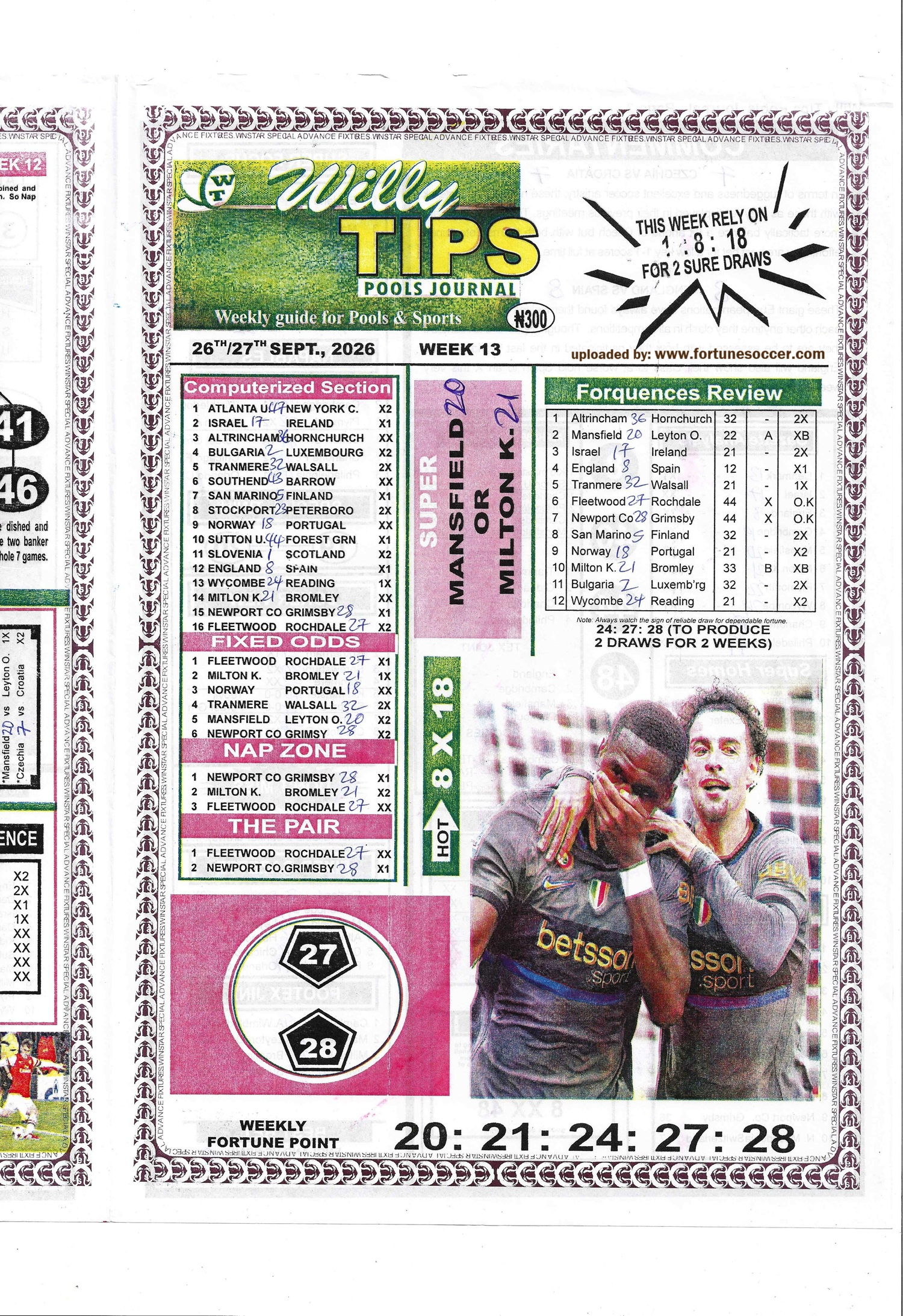 week 13 willy tips 2026 page 1