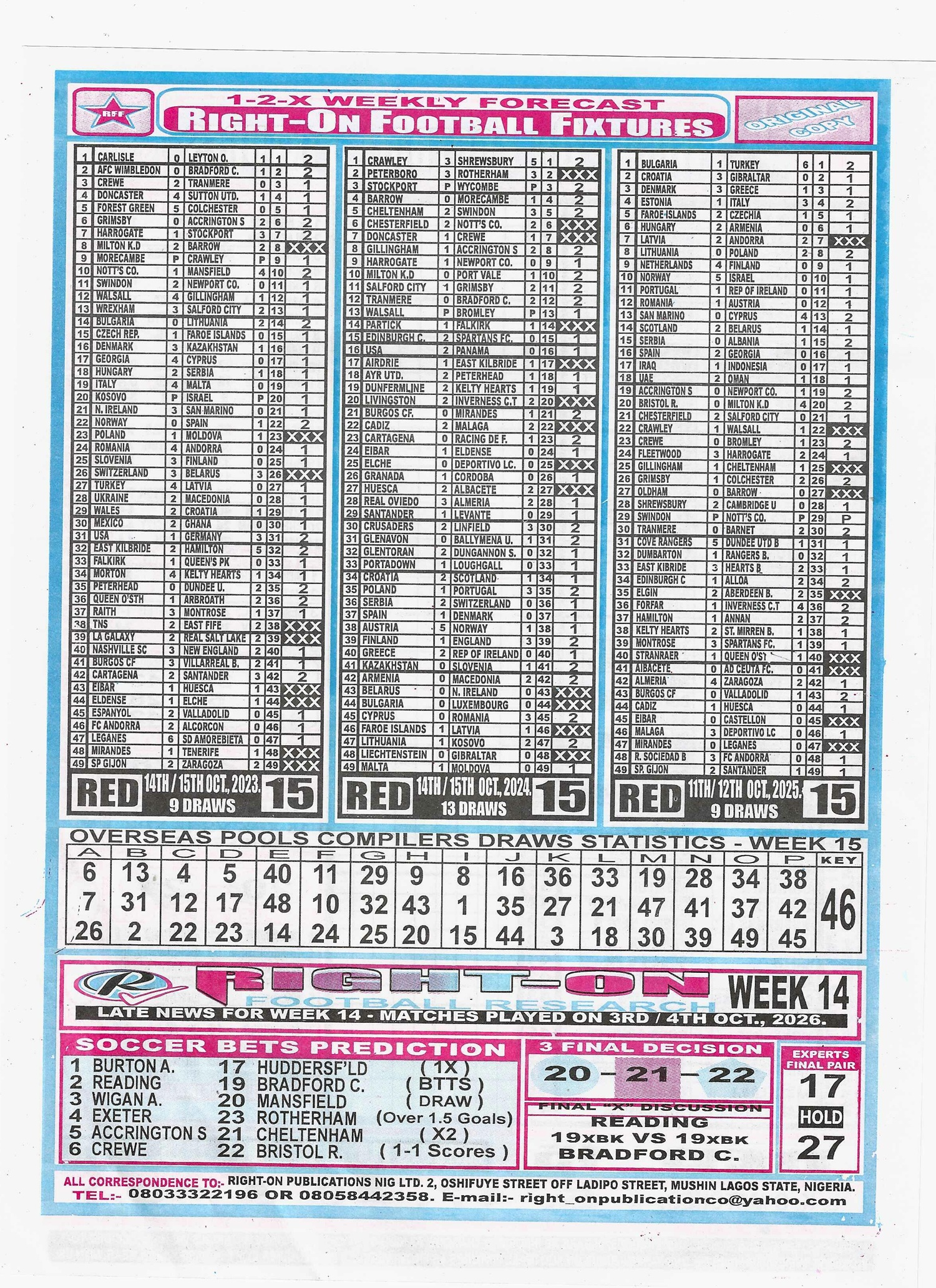 week 15 right on fixtures 2026 back page