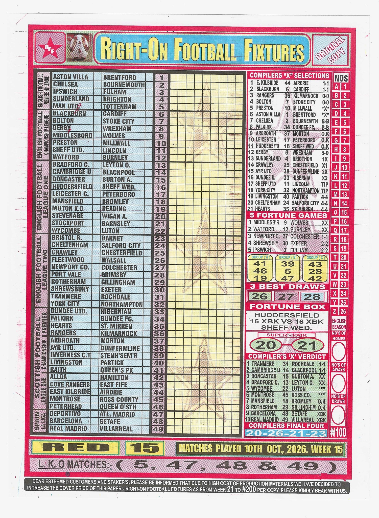 week 15 right on fixtures 2026 front page
