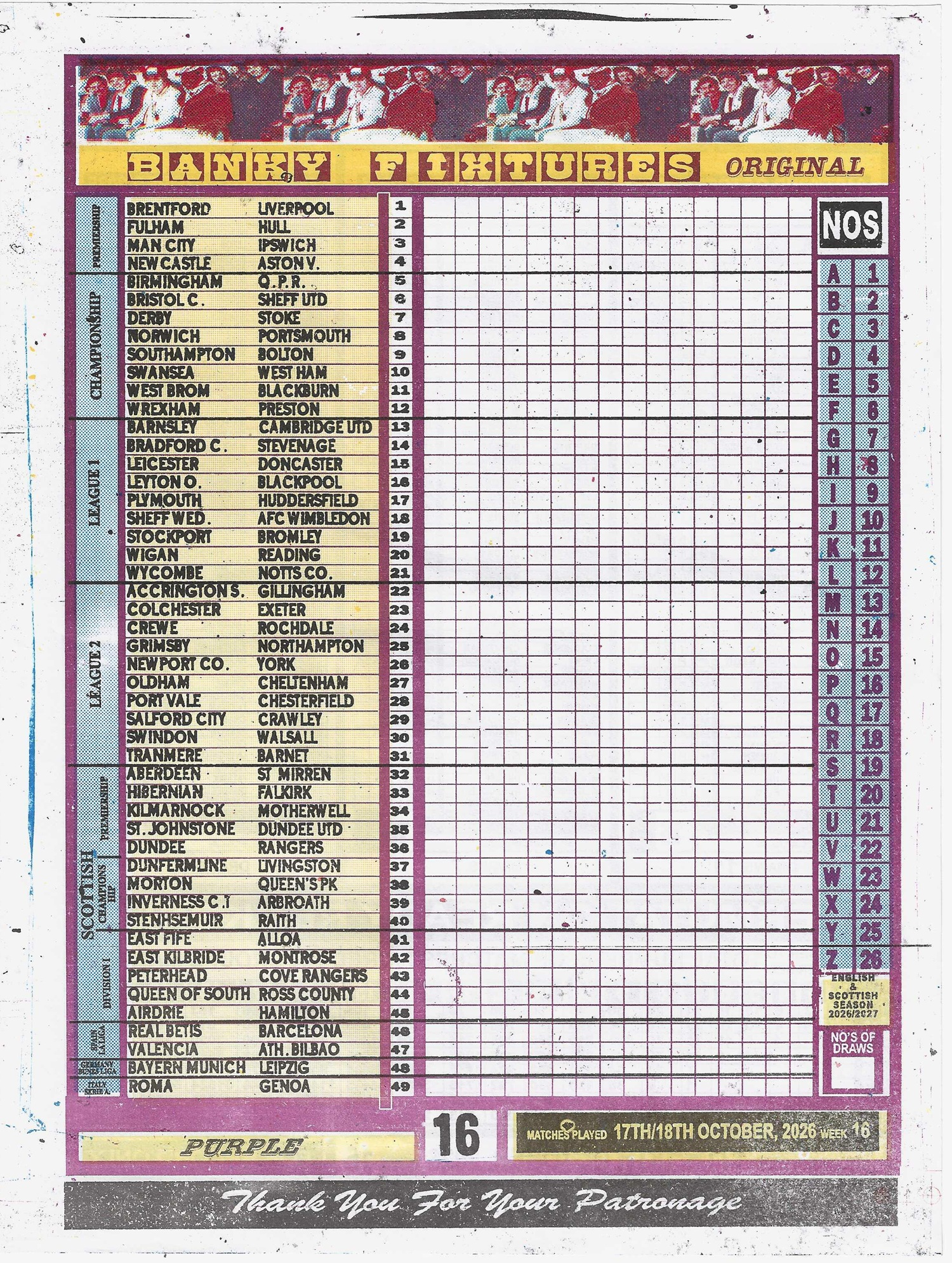 week 16 banky fixtures 2026 front page