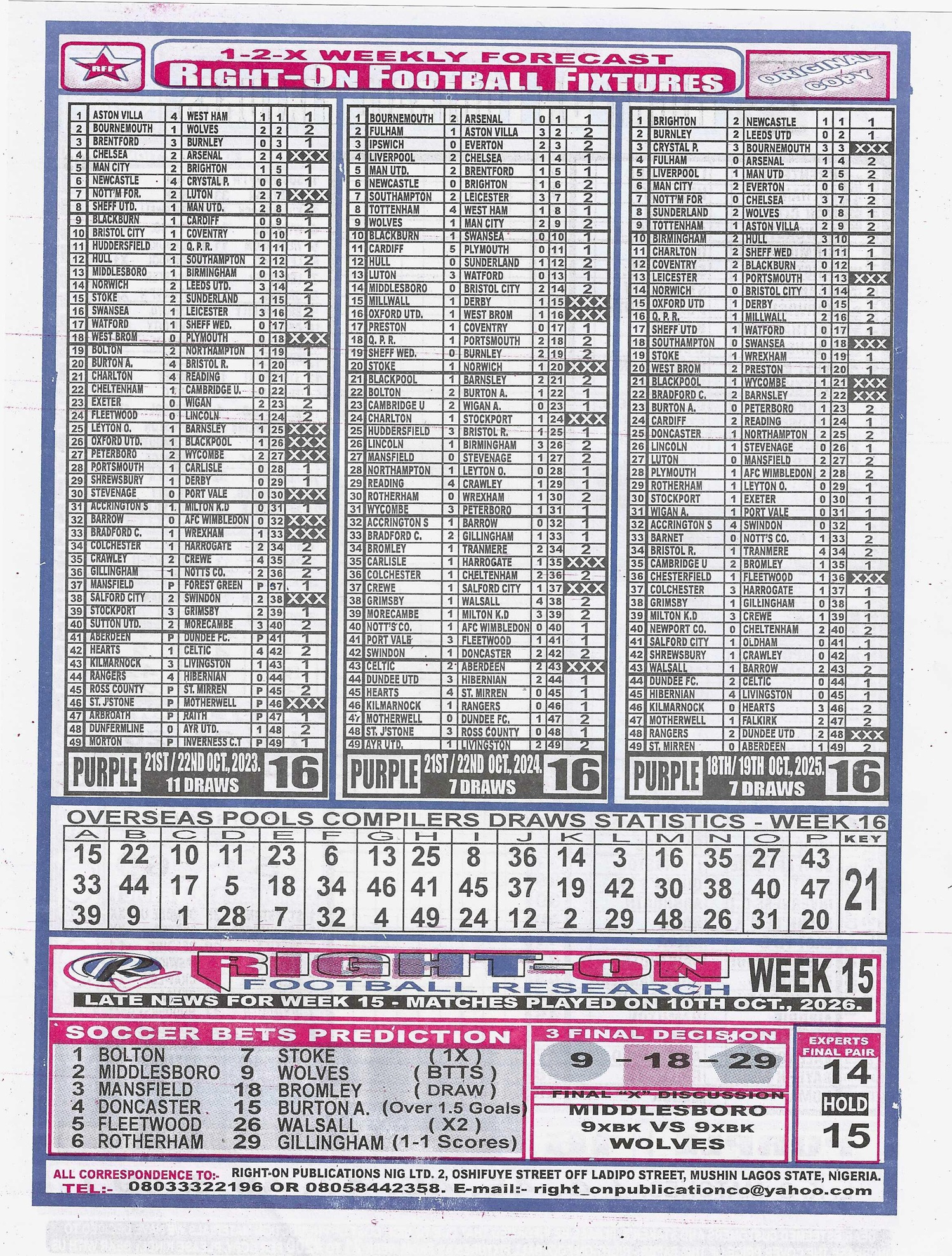 week 16 right on fixtures 2026 back page