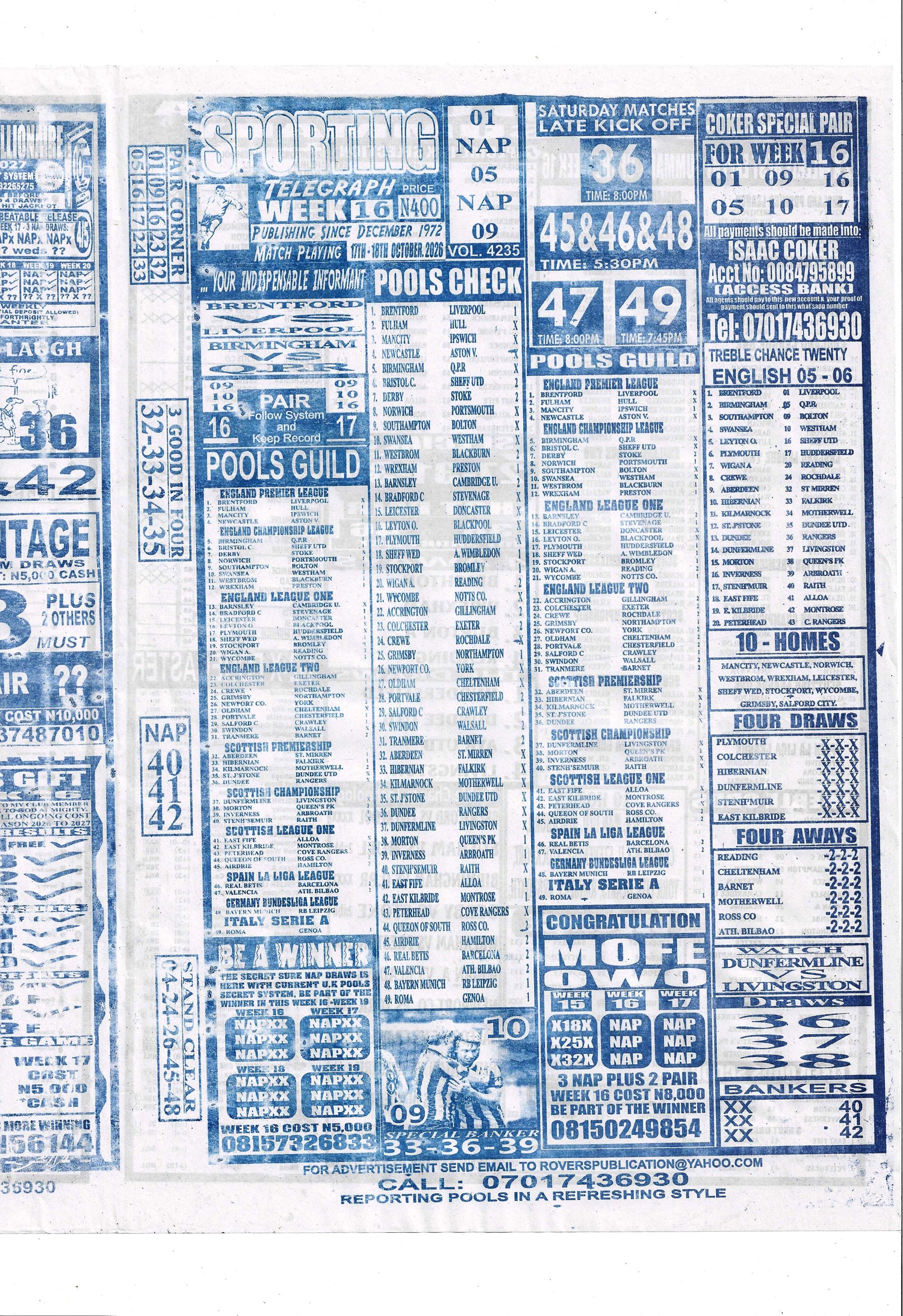 week 16 sporting telegraph 2026 page 1