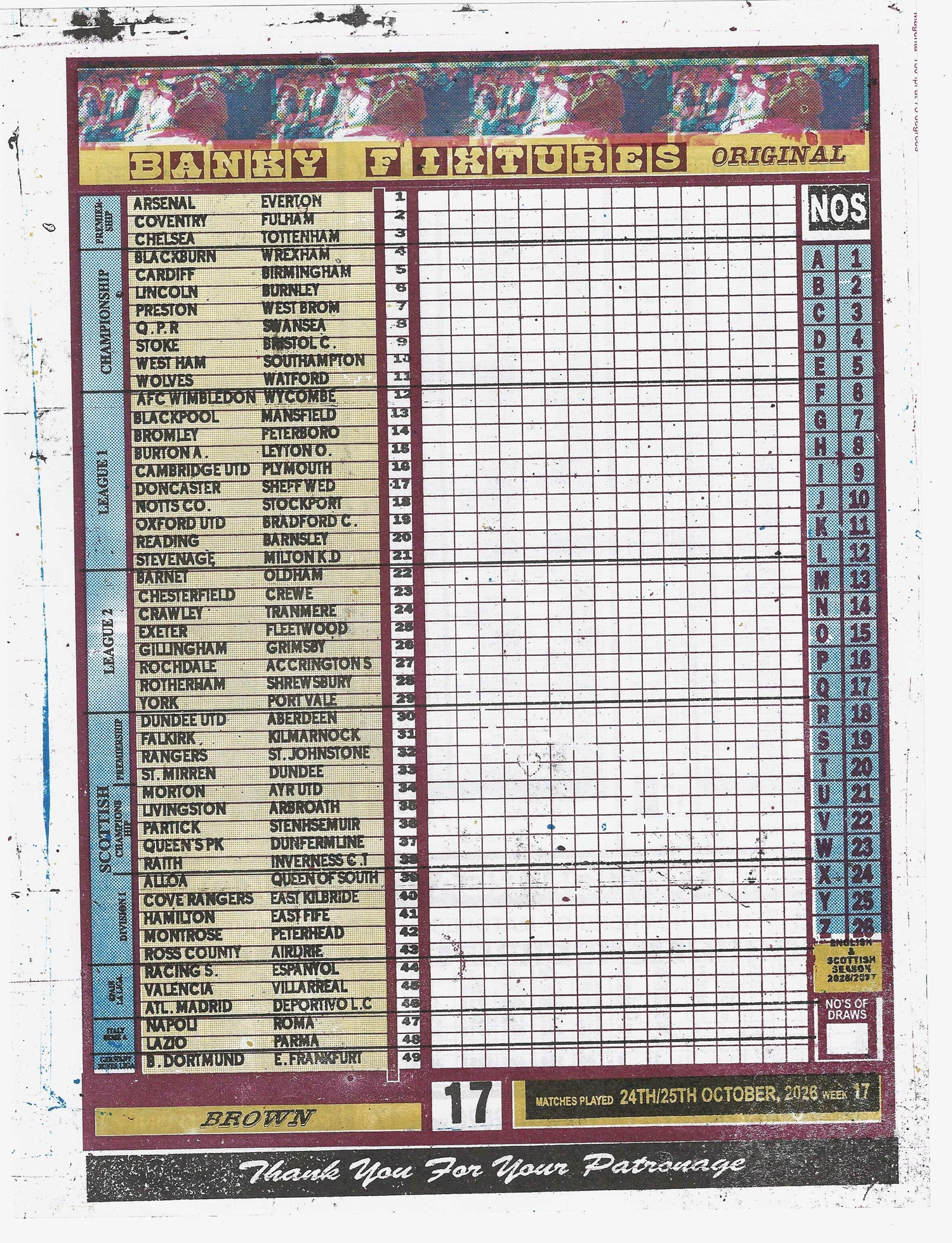 week 17 banky fixtures 2026 front page