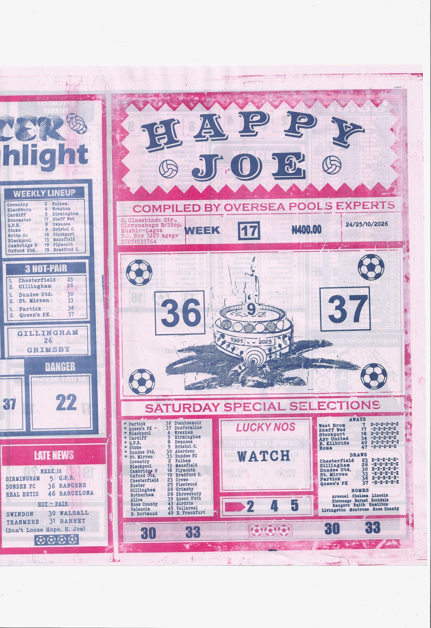 week 17 happy joe 2026 page 1