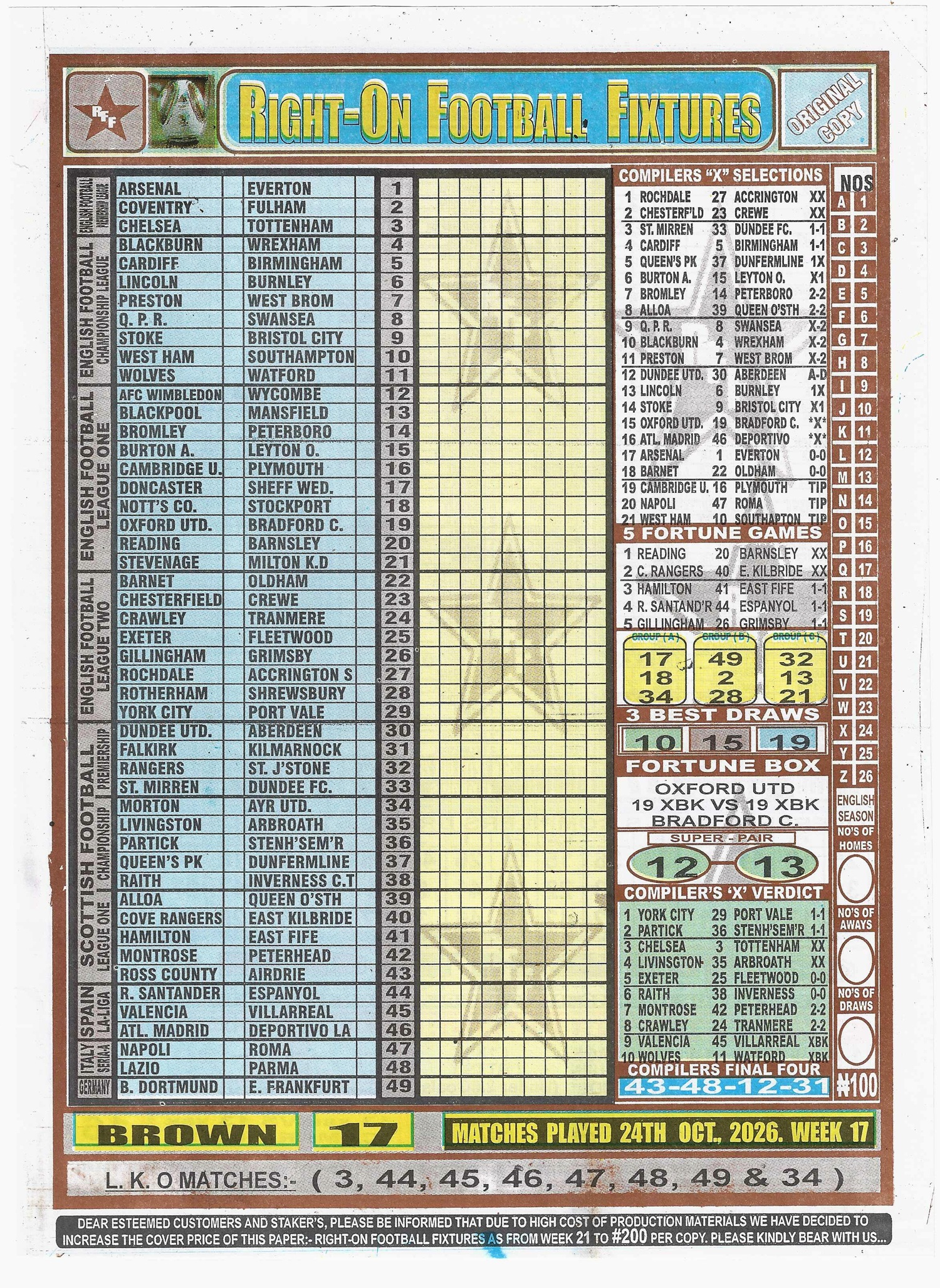 week 17 right on fixtures 2026 front page