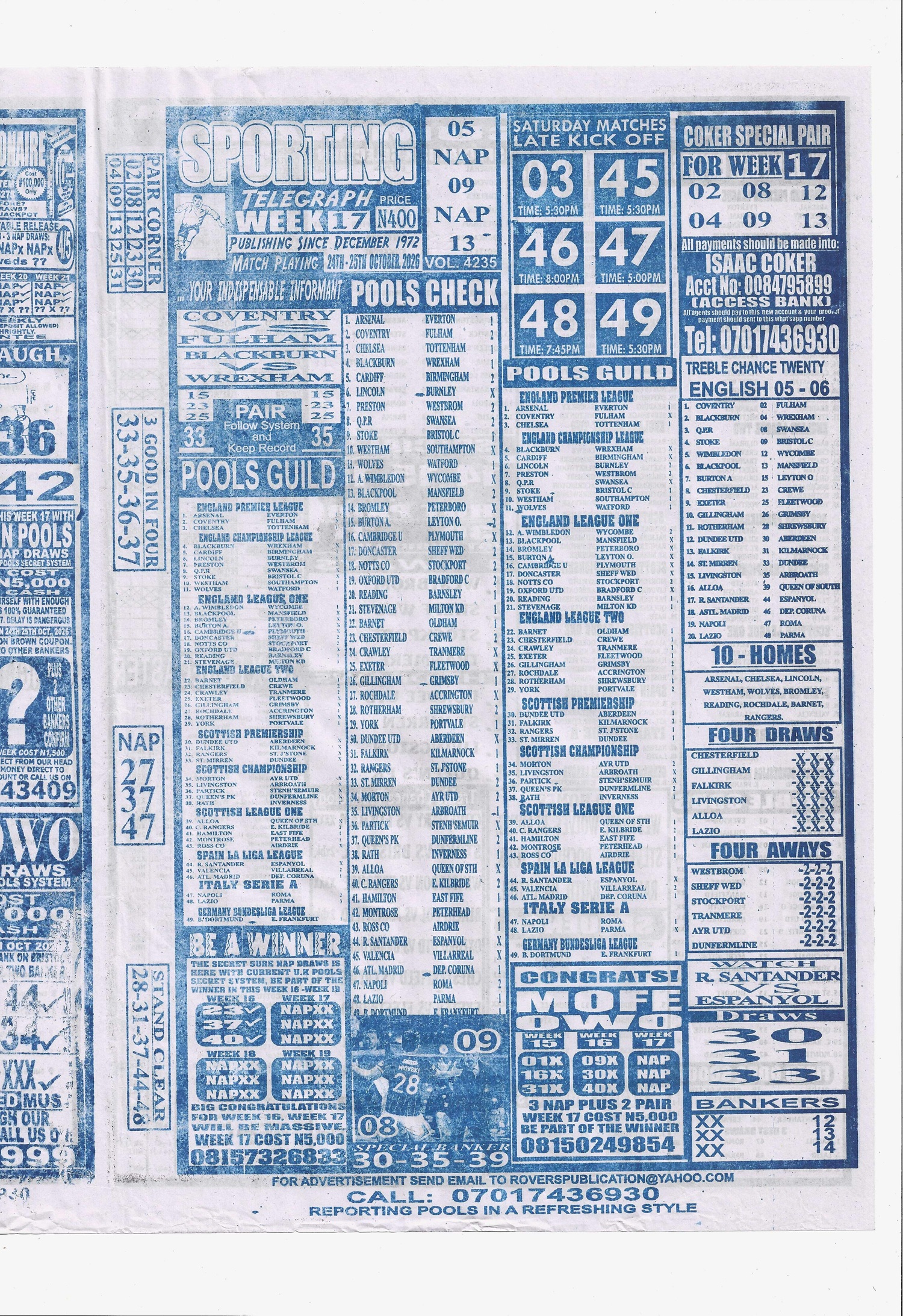 week 17 sporting telegraph 2026 page 1