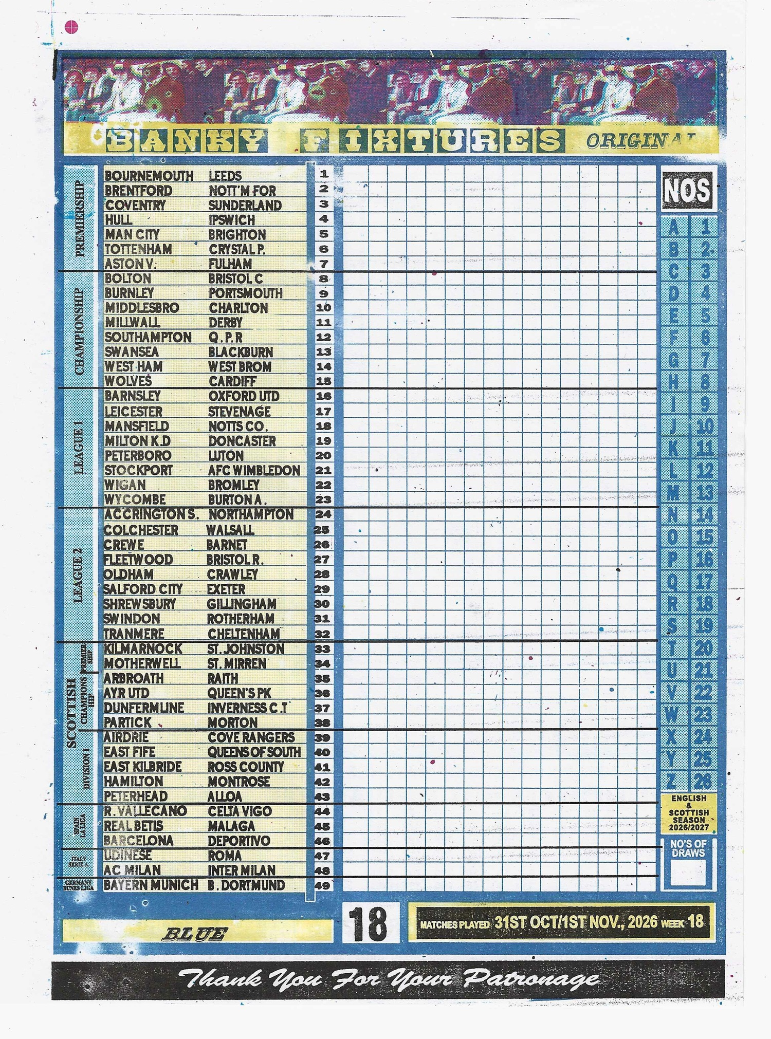 week 18 banky fixtures 2026 front page