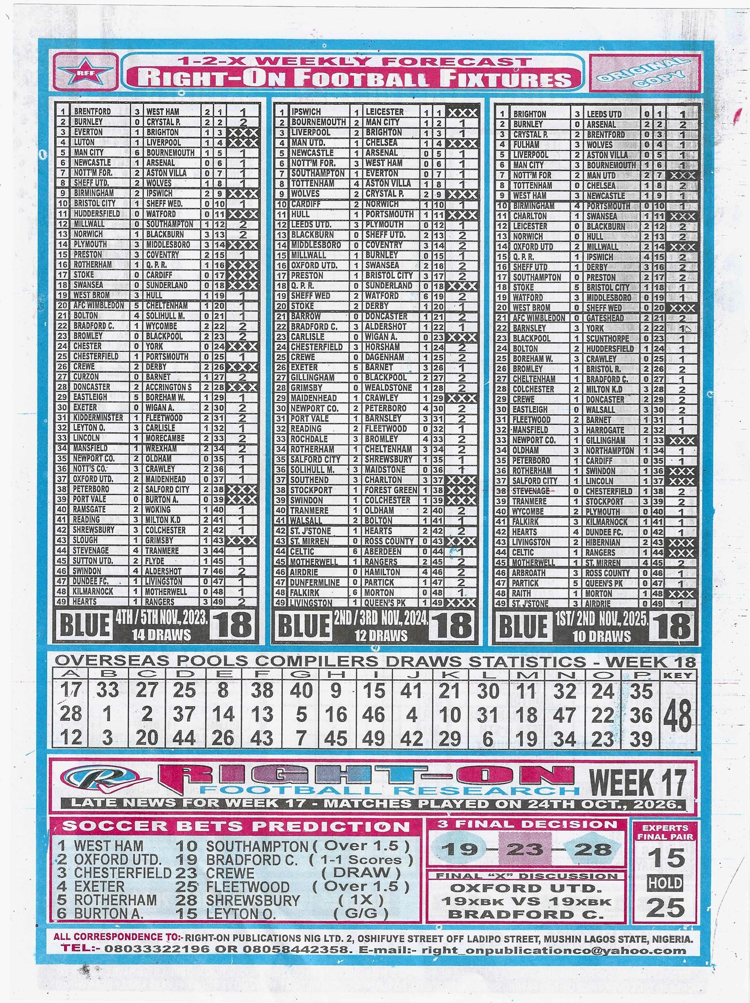 week 18 right on fixtures 2026 back page