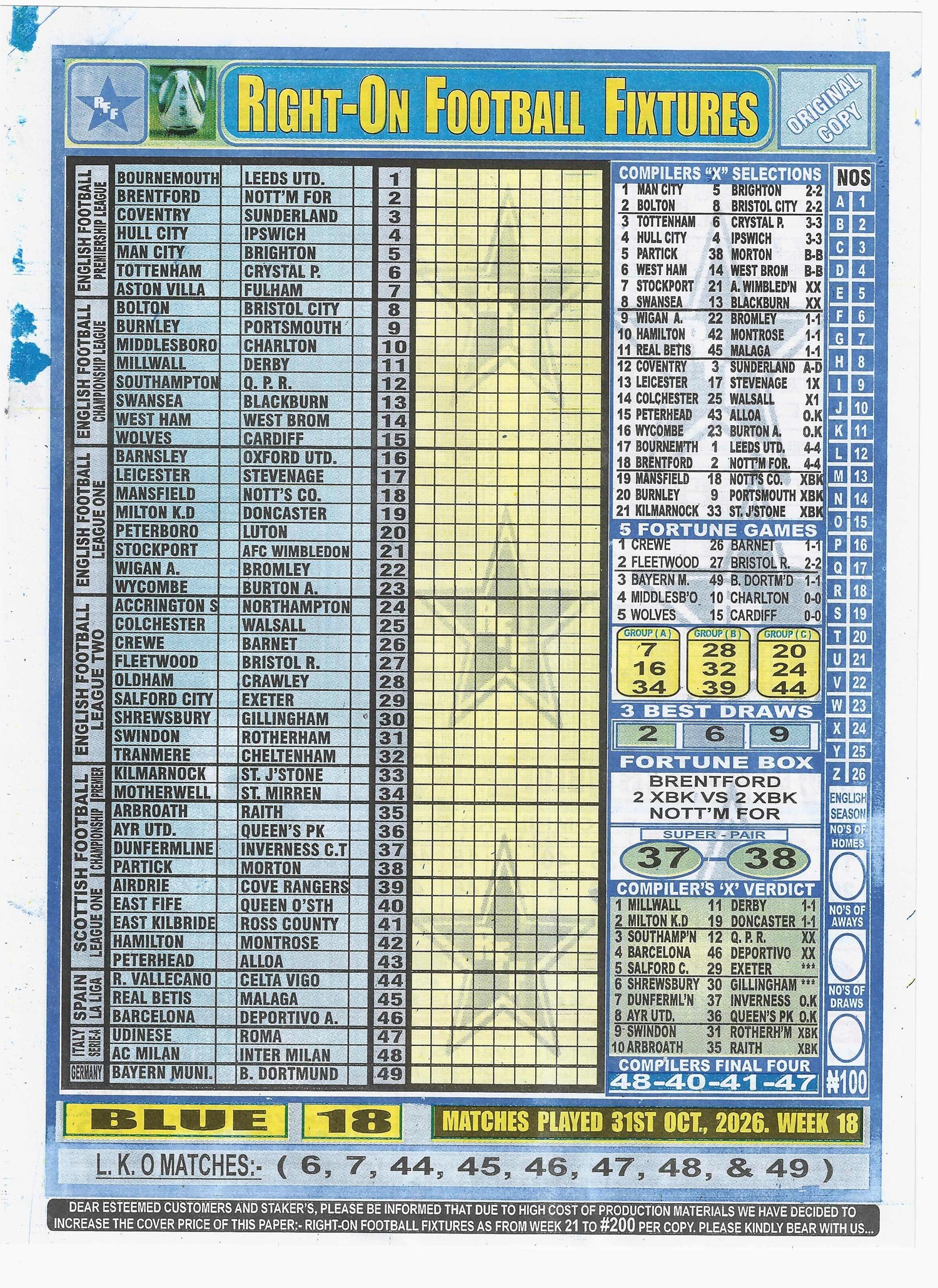 week 18 right on fixtures 2026 front page