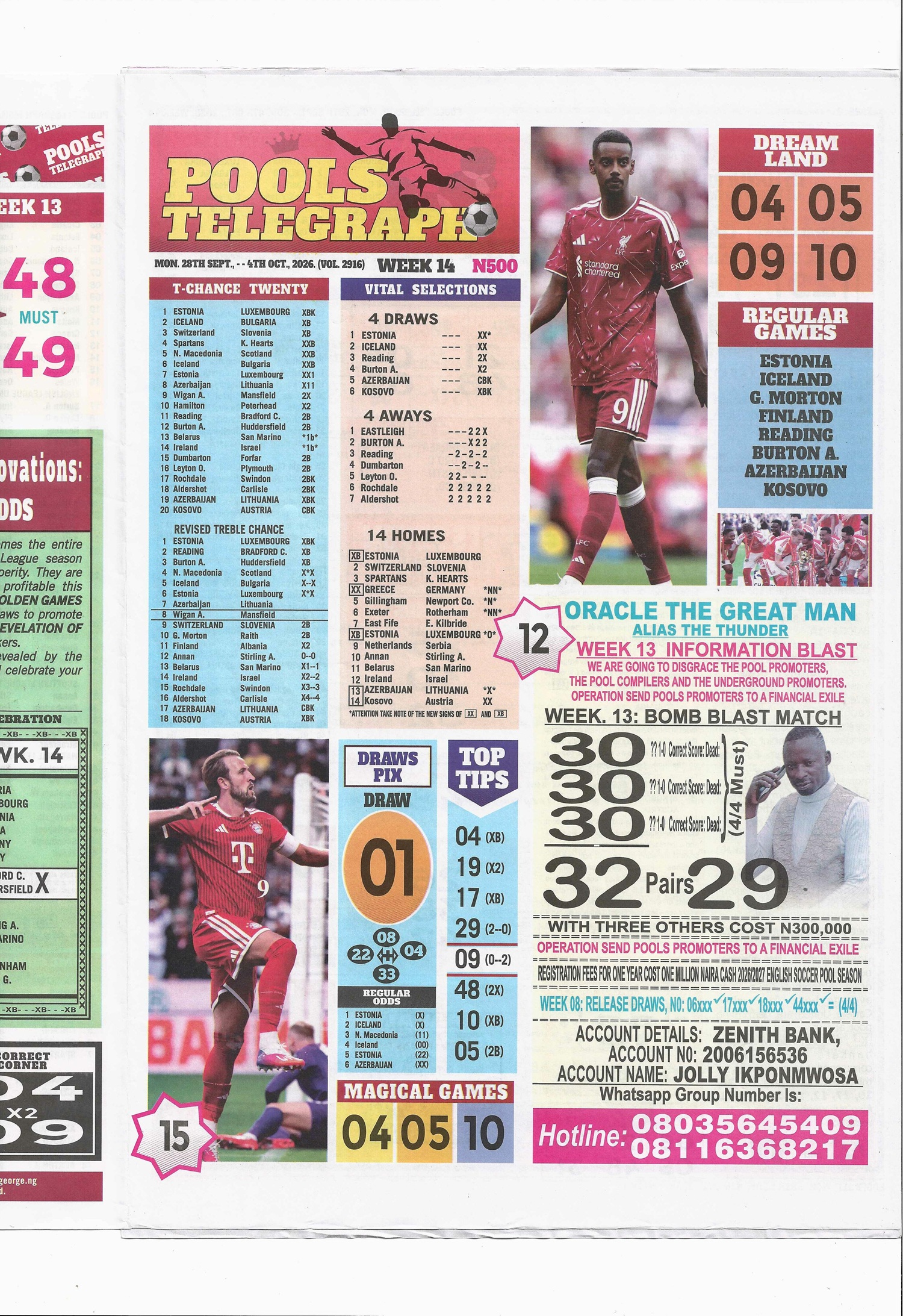 week 14 pools telegraph 2026 page 1