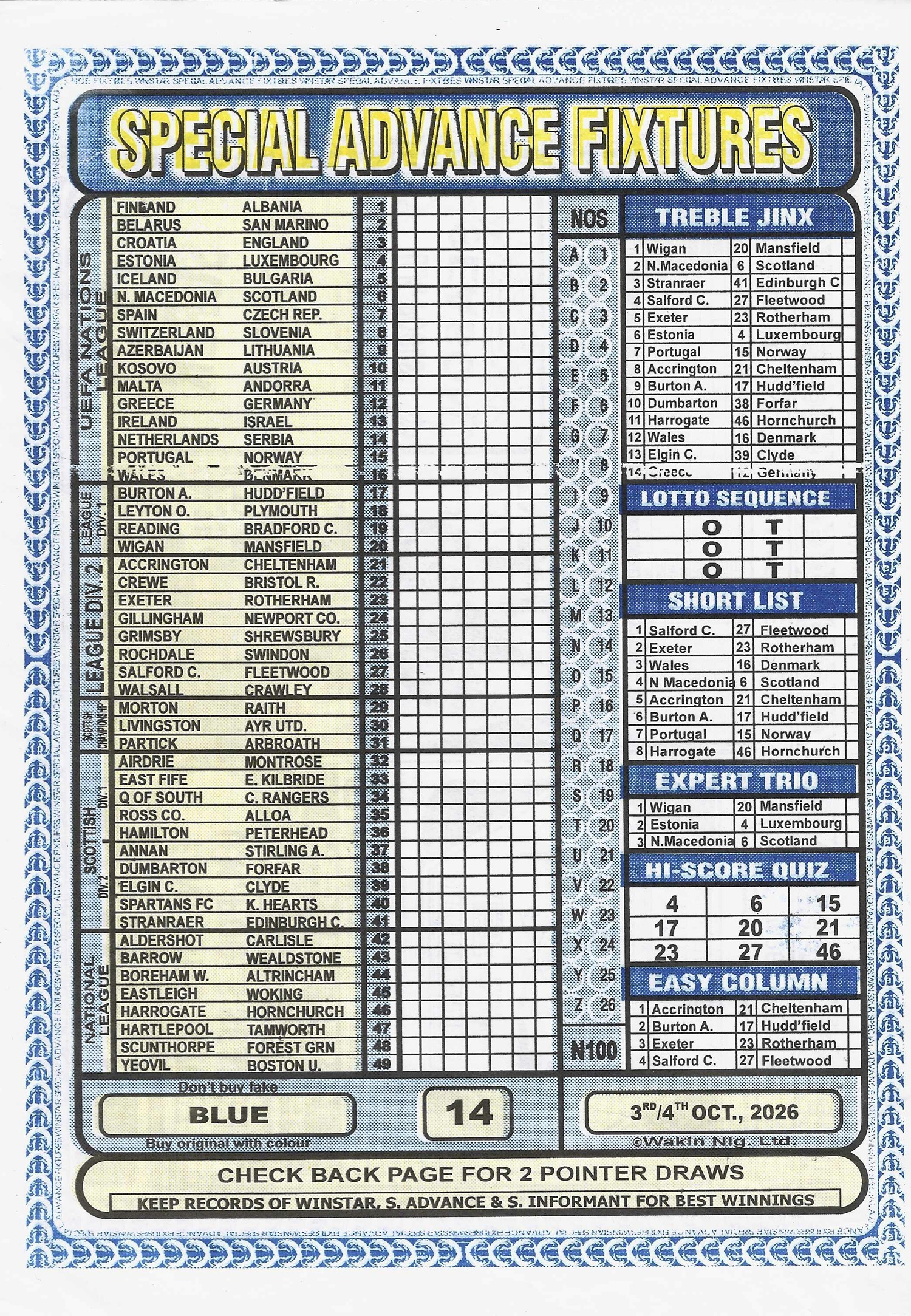 week 14 special advance fixtures 2026 front page