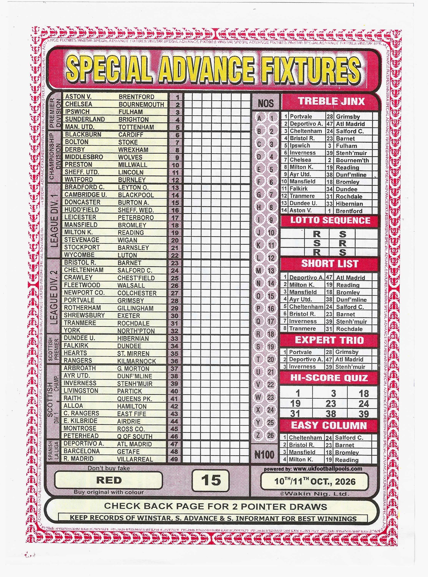 week 15 special advance fixtures 2026 front page