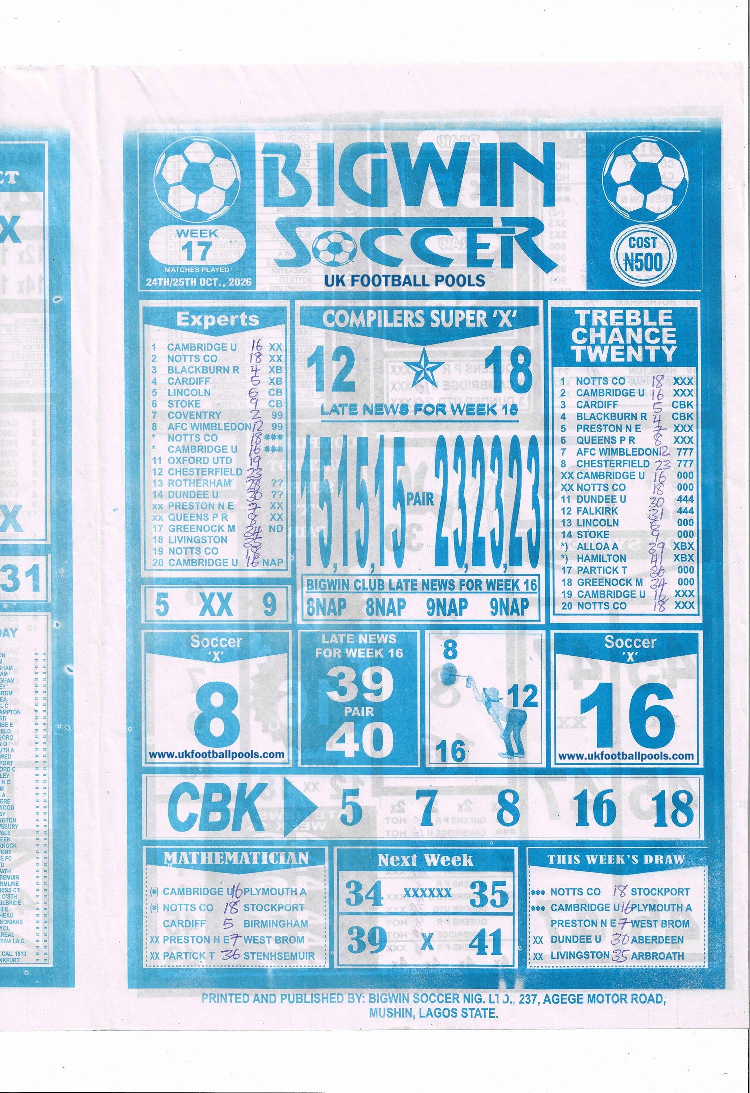 week 17 bigwin soccer 2026 page 1